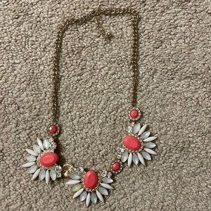 Gold statement necklace with white and coral stones. Smoke free home.